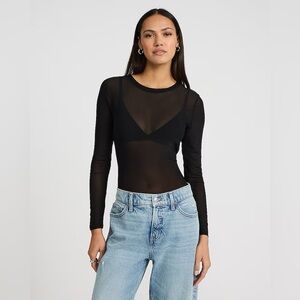 EXPRESS | Fitted Mesh Crew Neck Long Sleeve Tee | medium / small